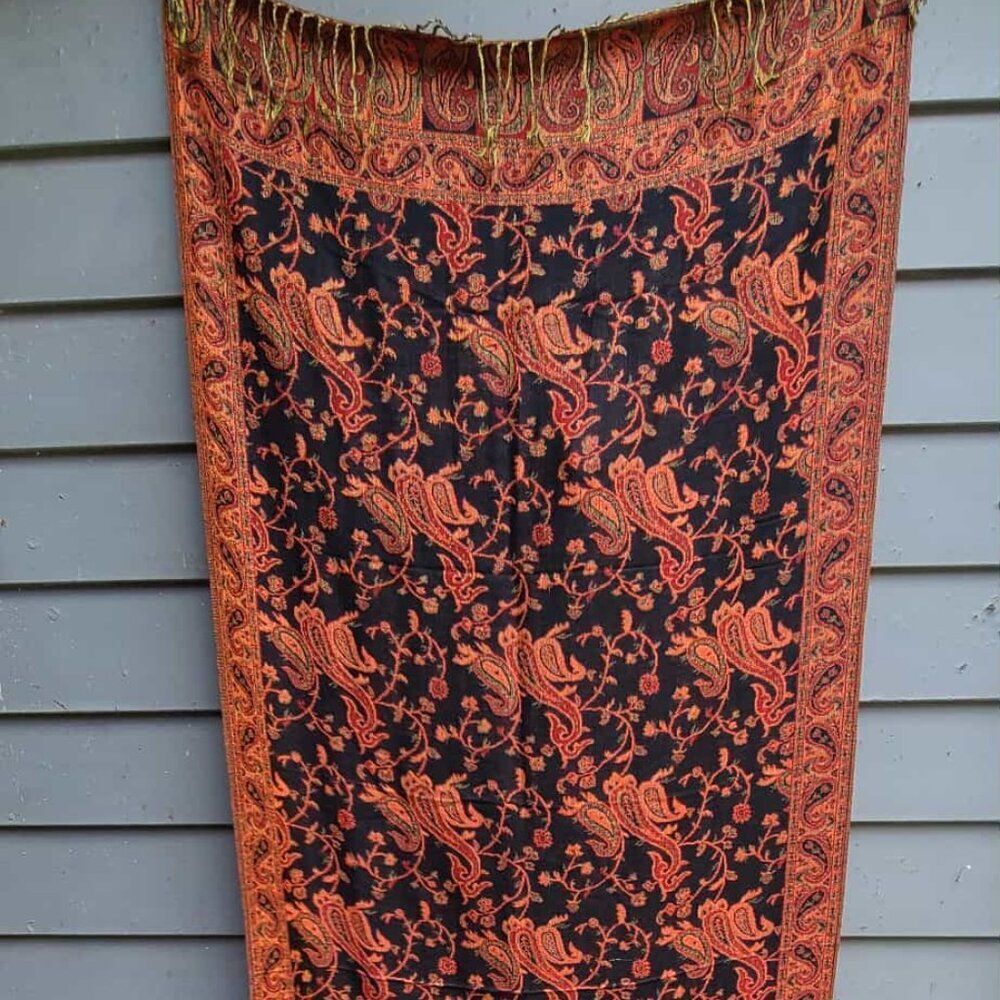 Orange Black Paisley Pashmina